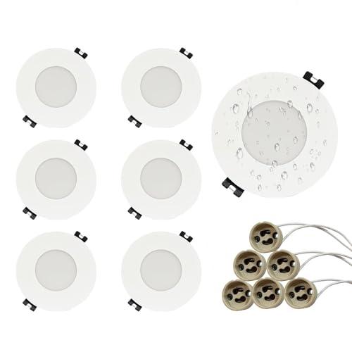 GY Porta Faretto LED da Incasso, Cornice Faretti LED da Incasso GU10 per Cartongesso, Portafaretto Rotondo Bianco, Impermeabile IP65, Apertura Ø75 x 100 mm, 6 Portalampade GU10 e MR16 Inclusi
