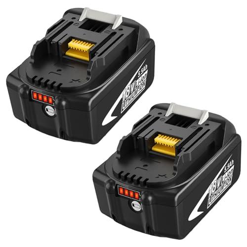 Batteria per makita18V 5,5 Ah Exemoro 2Pack BL1860B BL1860 BL1850B BL1850 BL1840B BL1830B BL1845 196399-0 196673-6 LXT-400 con display LED (white)