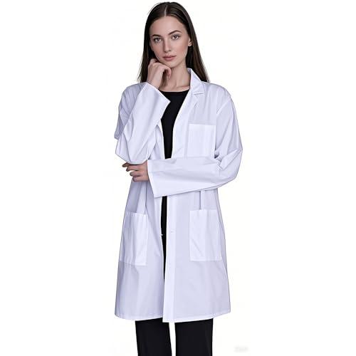 Voarge Camice Bianco da Laboratorio Medico Lavoro, Laboratorio Chimico per Studente Scuola Infermiera Cosplay Lavoro Abbigliamento (S)