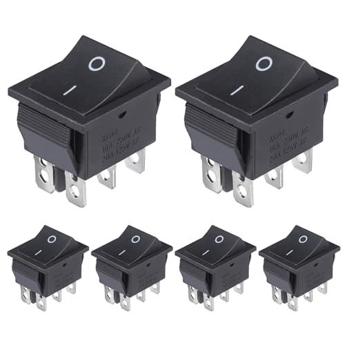 VEXUNGA Interruttore a Bilanciere ON-OFF 6Pin Commutatore 2Posizioni Interruttori a Levetta Nero Pulsante Barca 6A 250VAC 10A 125VAC DPDT per Moto Elettrodomestici (6 Pezzi)