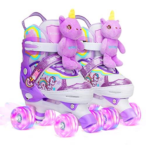 Pattini a Rotelle Bambina Bambola Unicorno Regolabili Pattini a 4 Ruote con Tutte Ruote LED per Bambina Ragazza Principianti Regalo di Compleanno Natale