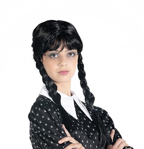 Ciao- Parrucca mercoledì Addams Originale Wednesday con trecce e frangetta, Colore Nero, Taglia Unica, 31431