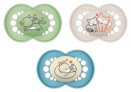 MAM Set di 3 ciucci originali da giorno e da notte con ciuccio in silicone ultra morbido SkinSoftTM per bambini di 6 mesi blu (il design del prodotto può variare)