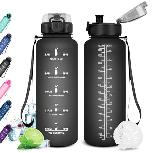 KollyKolla Borraccia Palestra 1.5L, Borraccia Motivazionale, Borraccia Sportiva con Indicatore del Tempo, a Prova di Perdite, senza BPA, Bottiglia Acqua Adulto, Scuola, Gym, Fitness