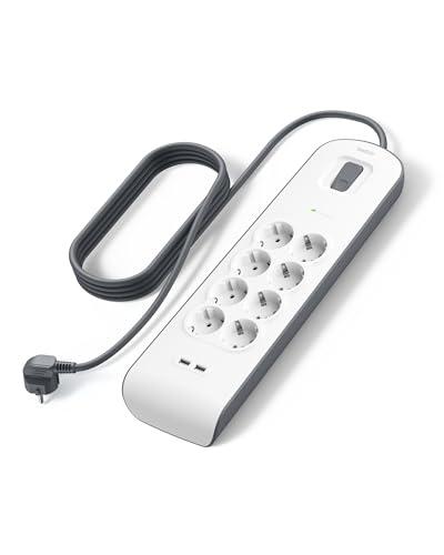 Belkin Ciabatta multipresa con USB e 8 prese, protezione dalle sovratensioni con 8 prese CA protette e 2 porte di ricarica USB-A da 2,4 A, cavo di prolunga da 2 m, presa multipla per casa e ufficio