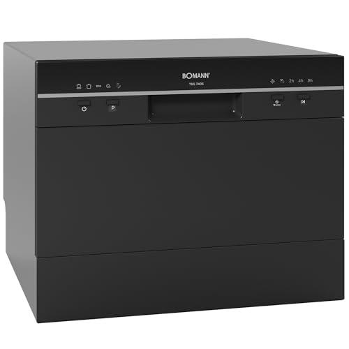 Bomann, Lavastoviglie compatta TSG7405-Black, 6 livelli di impostazione, 5 programmi, Design elegante, Indicatori LED, Apertura porta automatica, 47 dB, 220-240 V, Ideale per cucine piccole, 20 kg