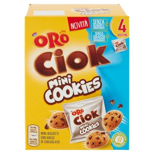Oro Ciok Novita' Mini Cookies, Biscotti Croccanti con Gocce di Cioccolato al Latte - 4x40g [1 Confezione]