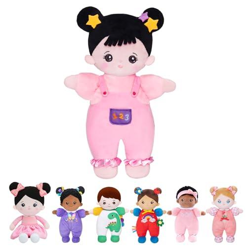OUOZZZ Gioco Bimbo 1-3 Anno - Bambola di Pezza Morbida, Peluche Sicuro, Regali Bambina 1 Anno, Bambole per Bambina, 25cm Capelli Neri