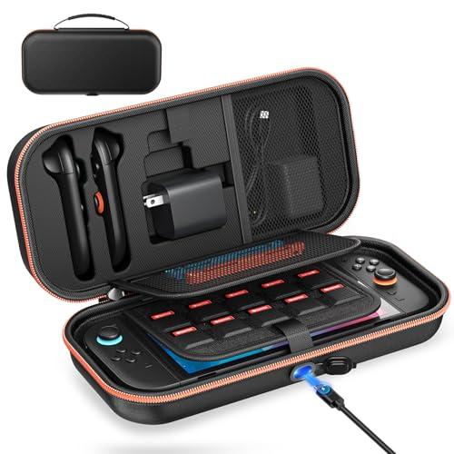 [Carica all'interno] Custodia per Nintendo Switch 2 2025/Switch OLED/Switch, Custodia Rigida Protettiva con Foro di Ricarica e 22 Gioco, Custodia da Viaggio Portatile per Switch 2 Console e Accessori