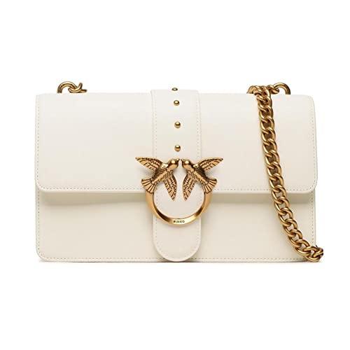 Pinko Love One Classic C Vitello, Borsa Donna, Z14Q-Bianco Seta-Antique Gold, U