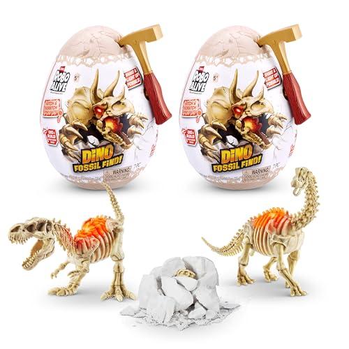 ROBO ALIVE Mini Dino Fossil Find Scavare e scoprire per bambini dai 4 agli 8 anni, Scavi di fossili preistorici, giocattoli educativi, ottimo kit scientifico (2 Pack, T-Rex & Brontosaurus)
