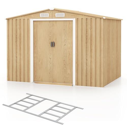 COSTWAY Casetta da Esterno 4,47㎡, Capanno Porta Attrezzi con Porte Scorrevoli, Maniglie, Sfoghi e Tettoia, Casetta da Giardino in Lamiera di Acciaio e Lamiera Zincata (259 x 196 x 184 cm)