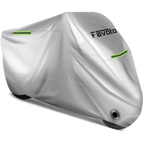 Favoto Telo per Moto Impermeabile Telo Coprimoto in Materiale Oxford 210D con Cuciture Termosaldate, Copertura Motociclo Resistente a Polvere/Pioggia/Foglie/Escrementi Uccelli (245x105x125cm)
