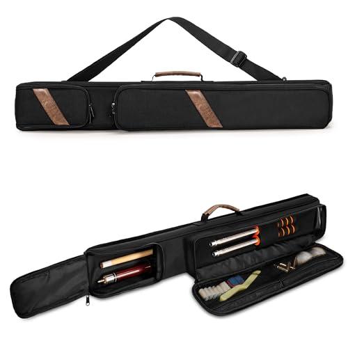 Rexmica Custodia per stecca da biliardo 1 x 1, con 1 manico e 1 asta, borsa imbottita per bastoni da biliardo con tasca frontale per accessori, custodia per il trasporto con manico e tracolla