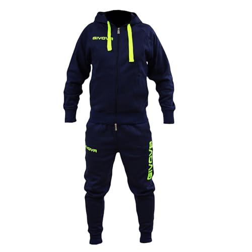 Perseo Sport Tuta Uomo Cotone Felpato Cappuccio Modello PSLF33-21 (IT, Testo, L, Regular, Regular, Blu/Giallo Fluo)