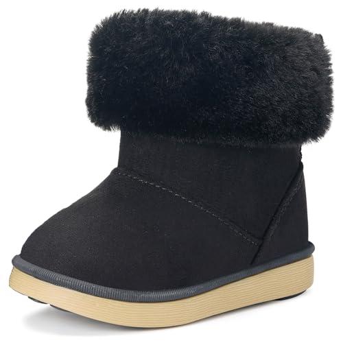 Gaatpot Stivaletti con Invernali Bambini Stivali da Neve per Ragazze Ragazzi Scarpe con Fodera Calda Morbide Antiscivolo Suola Nero 27EU = 28CN