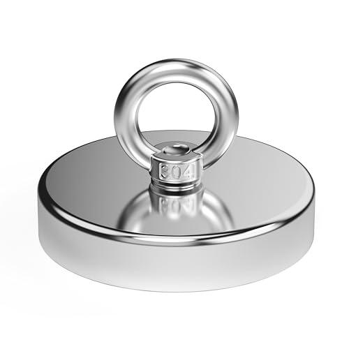 Magnetpro Magnete da pesca, forte forza di trazione oltre 420 kg, magnete al neodimio resistente, magneti in terre rare con golfare, diametro 90 mm, per pesca magnetica, caccia, recupero nel fiume
