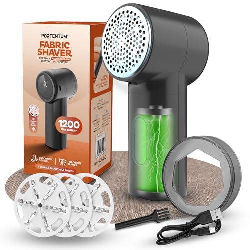 PORTENTUM Levapelucchi Elettrico – Display LED, 3 Velocità 9.000 RPM, Lama a 6 Foglie, 2h di Autonomia, Togli Pelucchi Elettrico Ricaricabile USB C, Compatto e Potente per Abiti e Tessuti per la Casa