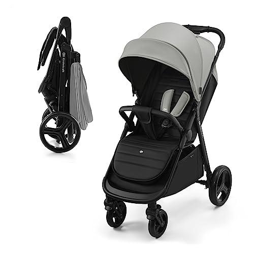 Kinderkraft RINE Passeggino leggero fino 22 kg, Chiusura con una mano, Capotta impermeabile con filtro UPF50+, Barra di sicurezza girevole, Portabicchiere, Grigio