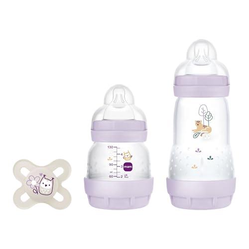 MAM Set de Recién Nacido, Set Regalo, Incluye: 1 Biberón Anticólico de 130ml, 1 Biberón Anticólico de 260ml, 1 Chupete Original Start, a partir de 0 meses, Rosa