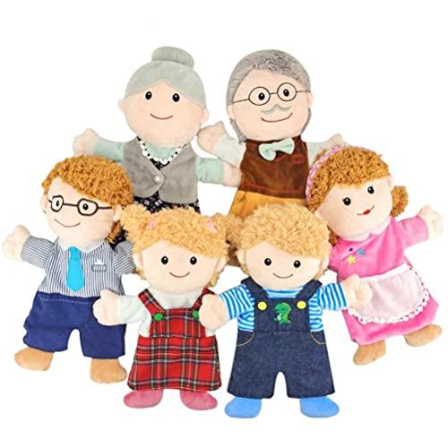 Ozgkee 6Pcs Set di Marionette da Mano 11,8 Pollici Morbido Peluche Membri della Famiglia Marionette da Dito Prima Narrazione Educativa per Bambini (Nonno + Nonna + papà + Mamma + Figlio