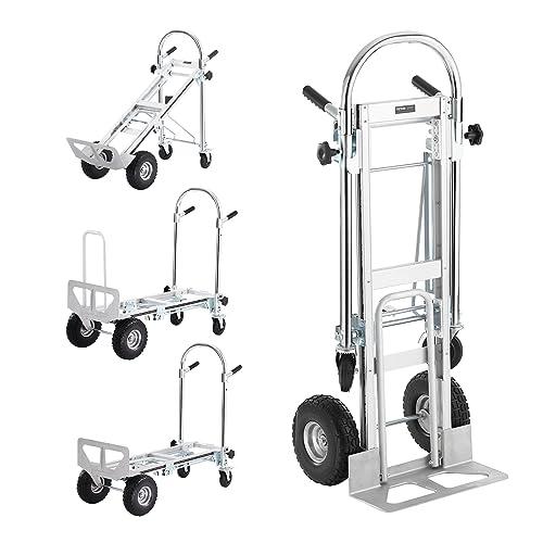 VEVOR Carrello a Mano Pieghevole in Alluminio 4 in 1 Capacità Carico da 454kg, Carrello a Mano Pieghevole Salvaspazio Carrello con Piattaforma Ruote in Gomma per Trasporto di Merci da Magazzino 454kg