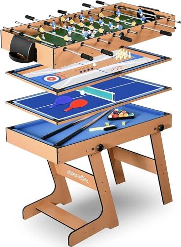 SereneLife Tavolo Multigioco da Adulti e Bambini, Gioco Arcade con Accessori, Ping Pong, Giochi di Curling, Bowling, Biliardino e Calcio Balilla