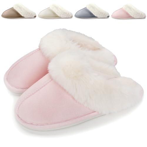 Pantofole Donna Invernali Peluche Ciabatte Casa Comode Pelose Inverno Scarpe di Cotone Morbida Slippers Winter Interne, Rosa, 40/41 EU