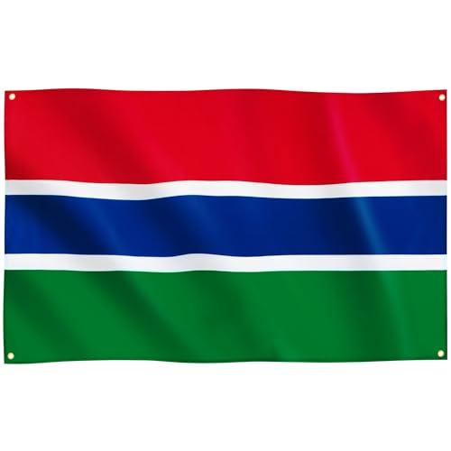 Runesol Bandiera Gambia, 91x152cm, 3ft x 5ft, 4 Occhielli, 1 Occhiello in Ogni Angolo, Bandiera Repubblica Gambiana, Interno, Esterno, Colori Vividi