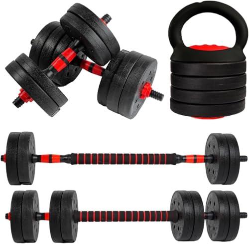 unycos - Manubri Regolabili con Dischi 40 kg【E-Book con 50 Esercizi】Coppia di Pesi, Barra di Collegamento per Allenamento, Kettlebell e Supporto per Flessioni, Palestra in Casa (Red Transformer)