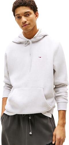 Tommy Jeans Uomo Felpa Regular Fit Flag Fleece con Cappuccio, Grigio (Silver Grey Heather), S