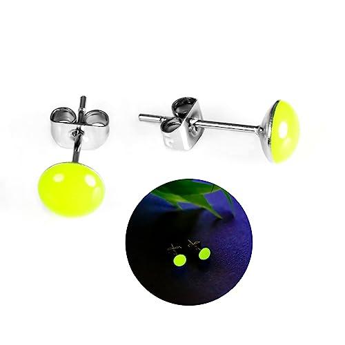 Orecchini a Lobo Fosforescenti 6 mm. in Acciaio Inossidabile che si Illuminano al Buio Ipoallergenici Orecchini per Donne e Ragazze, Elesea Gioielli (Giallo)