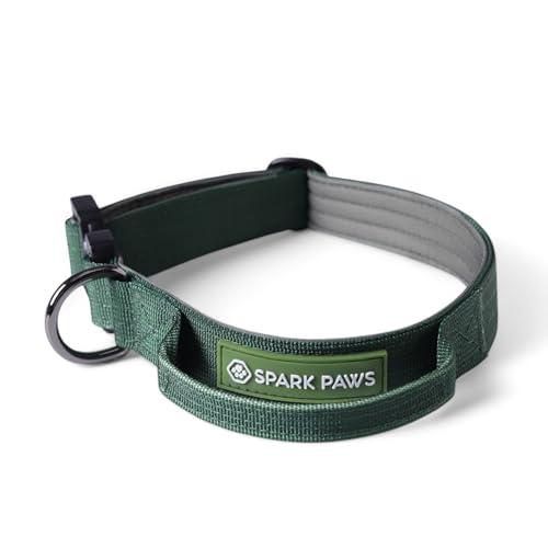 Spark Paws Collare tattico per cani, resistente, di alta qualità, spesso e durevole, per cani di taglia grande e media (2,5 cm), verde tinta unita