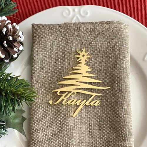 Segnaposto Natalizi – Etichette di Nome Personalizzate per Tavola di Natale – Nomi Incisi al Laser – Nomi degli Ospiti per Cena Festiva - Etichette di Nome Personalizzate - Alberi Acrilici Decorativi