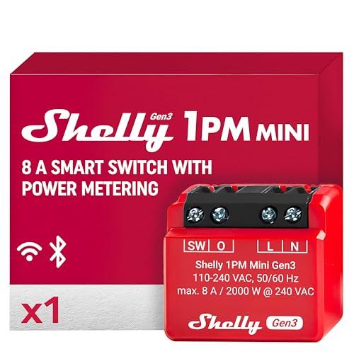 Shelly 1PM Mini Gen3, Relè Intelligente WiFi e Bluetooth, 1 Canale, 8A, Misurazione di Potenza, Domotica, Controllo Remoto, Alexa e Google Home, iOS Android, Nessun Hub Necessario