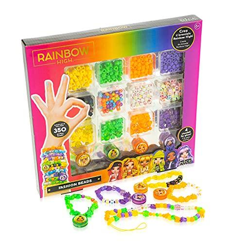 RAINBOW HIGH Fashion Beads, Kit di Perline Colorate con Lettere, Farfalle, Stelle, Cuori, Fiori e 4 ciondoli Lip Gloss - Nice Group