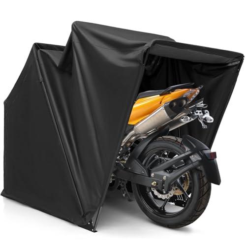 COSTWAY Telo Moto per Esterno, Garage per Moto con Copertura in Tessuto Oxford, Finestre a Rullo in Rete, Portatile e Impermeabile, 342 x 137 x 193 cm