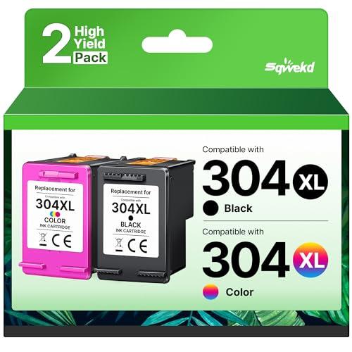 Sqwekd 304XL Rigenerata Cartucce Sostituzione per Cartucce HP 304 Nero e Colore per DeskJet 2620 2630 3700 3720 3730 3733 3735 3750 3760 3762 3764 ENVY 5010 5020 5030 5032 5055(1 Nero, 1 Tri-Colore)