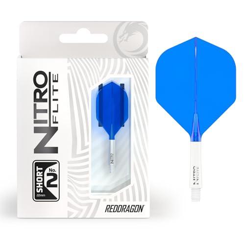 RED DRAGON Darts – Nitro Flite Integrato Sistema di Volo e Albero – No.2 Forma e Design – Bianca & Blu Colore, Breve Lunghezza