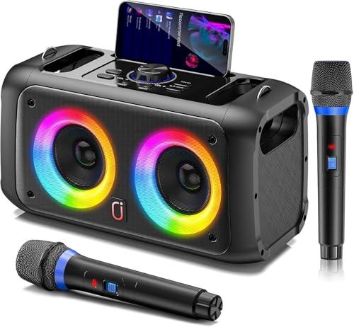 Macchina per karaoke JYX con 2 microfoni wireless, altoparlante Bluetooth portatile per adulti e bambini, sistema PA con altoparlante per karaoke, supporta scheda TF/USB, ingresso AUX, TWS per feste