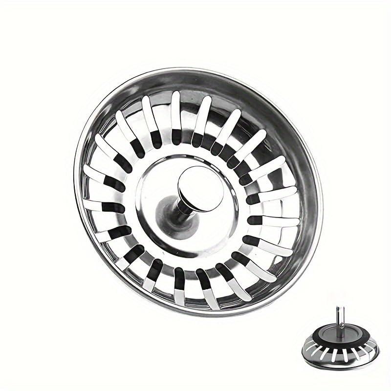 1 filtro per lavello in acciaio inox 201, tappo a pulsante con guarnizione in gomma, filtro per scarico di cucina e bagno, trappole per cibo, capelli, bianco