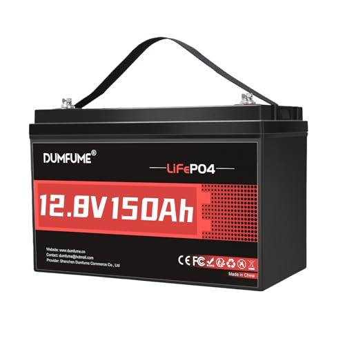 Dumfume Batteria al litio compatta da 12 V 150 Ah LiFePO4 (1,92 kWh) per camper, impianti solari, campeggio, fotovoltaico, alimentazione di emergenza, 6000 cicli, protezione BMS integrata