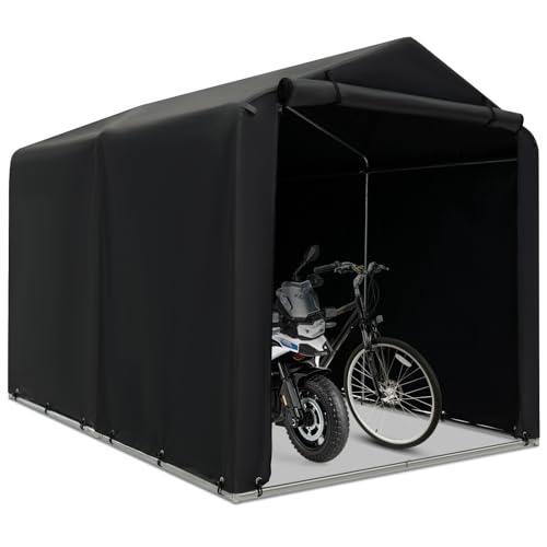 SOARS Capanno da Giardino 218 X 160 X 164 CM, Tenda Garage per Bici Moto Attrezzi, con Copertura en PE Impermeabile, Porta con Cerniera, Telaio in Metallo, Picchetti, per Esterno (Grigio Scuro)