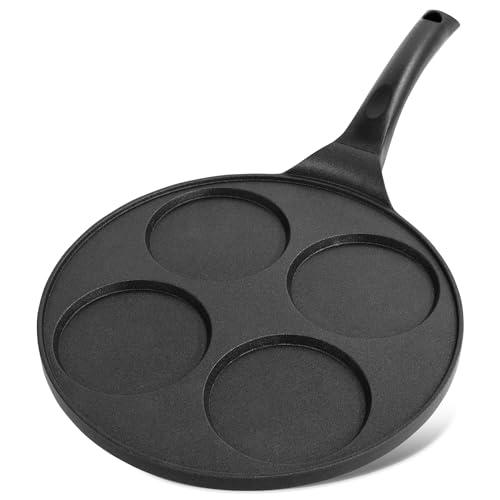 Joeji's Kitchen 4 Fori Padella Pancake 26cm - Induzione Antiaderent Padella Frittata Colazione - Nero