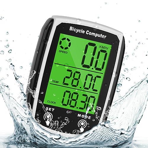 URAQT Computer di Bicicletta, Impermeabile Bici Computer con 19 Funzioni, Ciclocomputer con LCD Display Retroilluminato e Supporto, Controllo Tattile, per Distanza di Tracciamento, Velocità