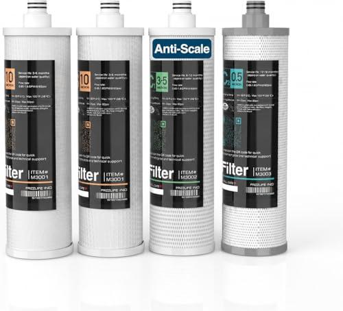 Frizzlife M3005 - Set di cartuccia filtro di ricambio antiscala (confezione da 4) per sistema di filtraggio dell'acqua sottolavello SK99, SP99, SK99 NEW e SP99 NEW