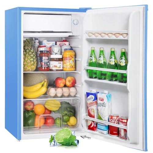Upstreman Frigorifero Piccolo Con Freezer 91L, Silenzioso, Termostato Regolabile, Scomparto per Verdure, Mini Frigo da Camera, Dormitorio, Ufficio, Blu -BR321