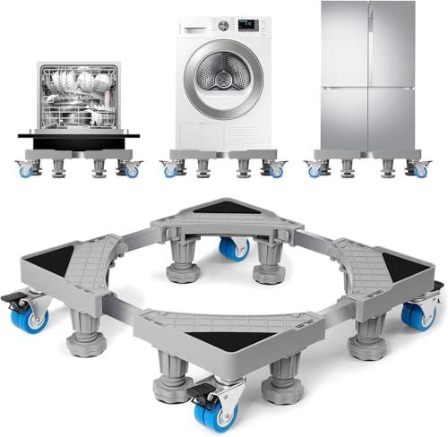 WUFANC Carrello Lavatrice Con Ruote, A 4 Ruote Da 8 Piedi, Base Per Lavatrice Adatta Per Lavatrice, Asciugatrici, Frigorifero, Carico: 300 KG, Ruote Per Lavatrice Dimensioni Regolabili 41-64 cm