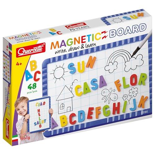 Quercetti Magnetino Letters Basic, Lavagna Magnetica per Bambini con 48 Lettere Magnetiche per Bambini, Gioco Educativo 4 Anni, Giochi Bambini 4 Anni per Imparare l’Alfabeto, Made in Italy