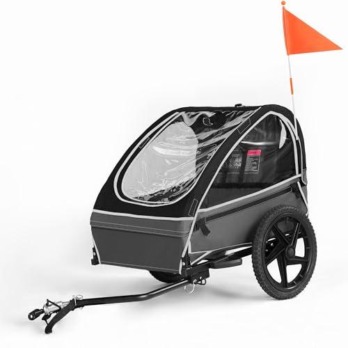 Fiximaster Rimorchio per bicicletta per 1 bambino, sedile ergonomico, facile da montare, pieghevole, con pneumatici e tasche